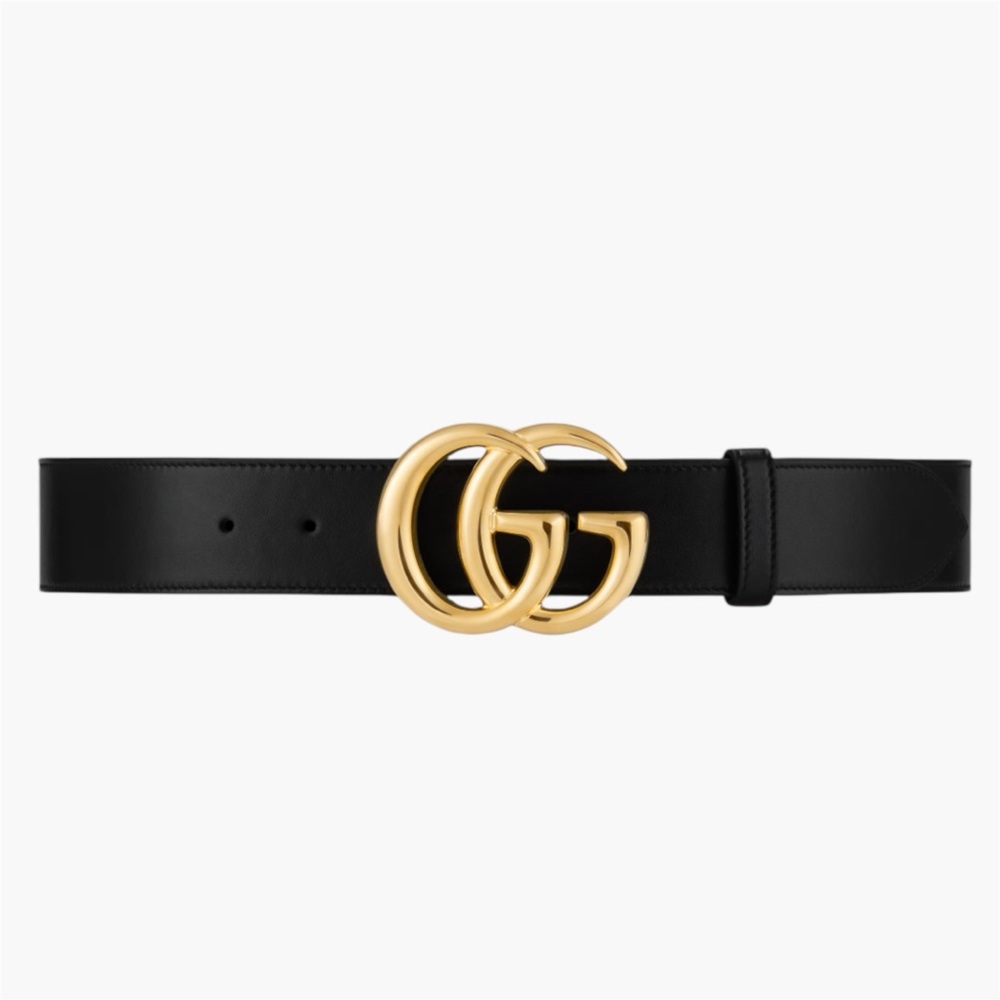 Gucci Black Leather Belt with Gold-Tone Interlocking G Buckle